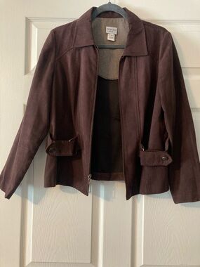 Vintage Women's Brown Suede Zip-Front Jacket
